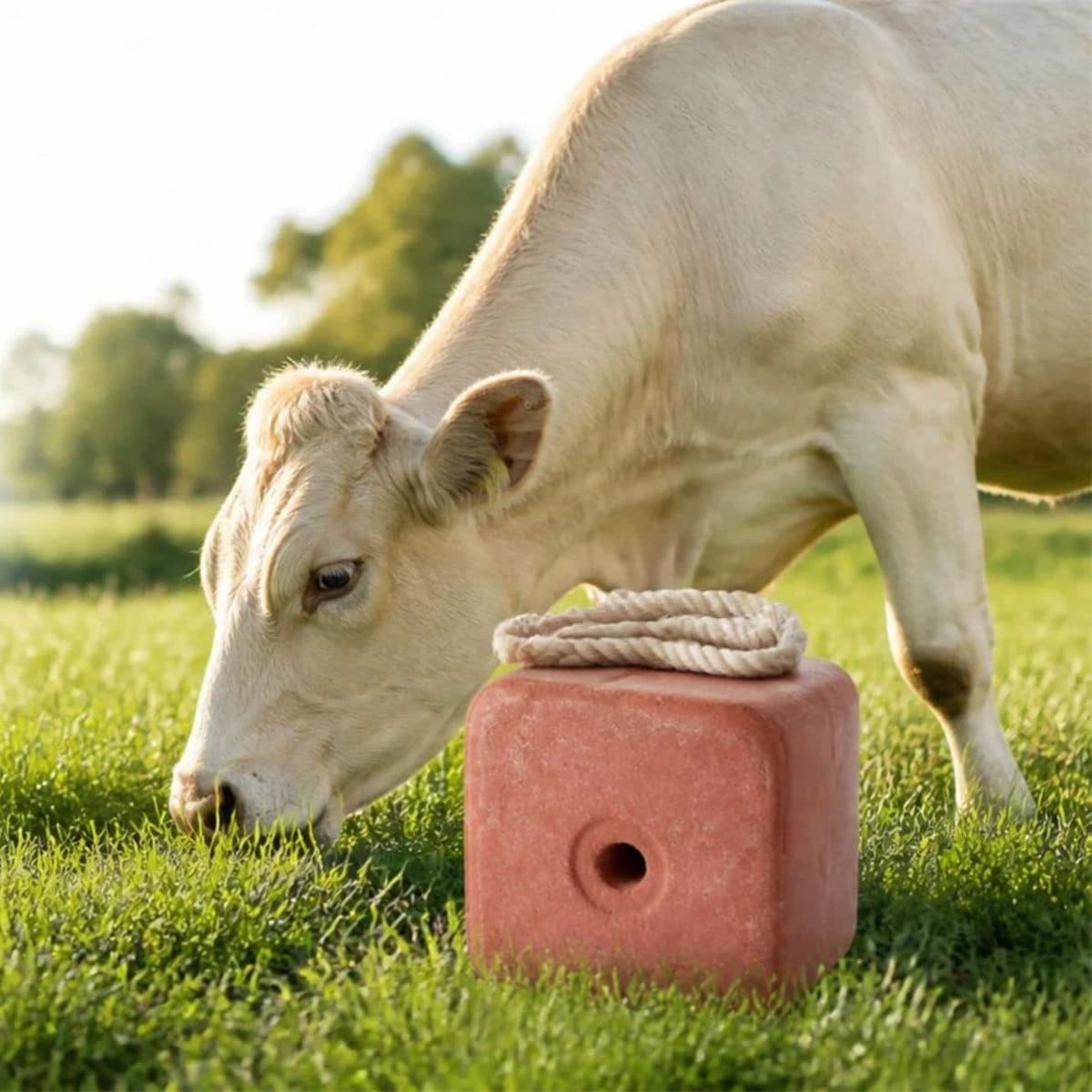 A cow at a SAL salt lick in the pasture