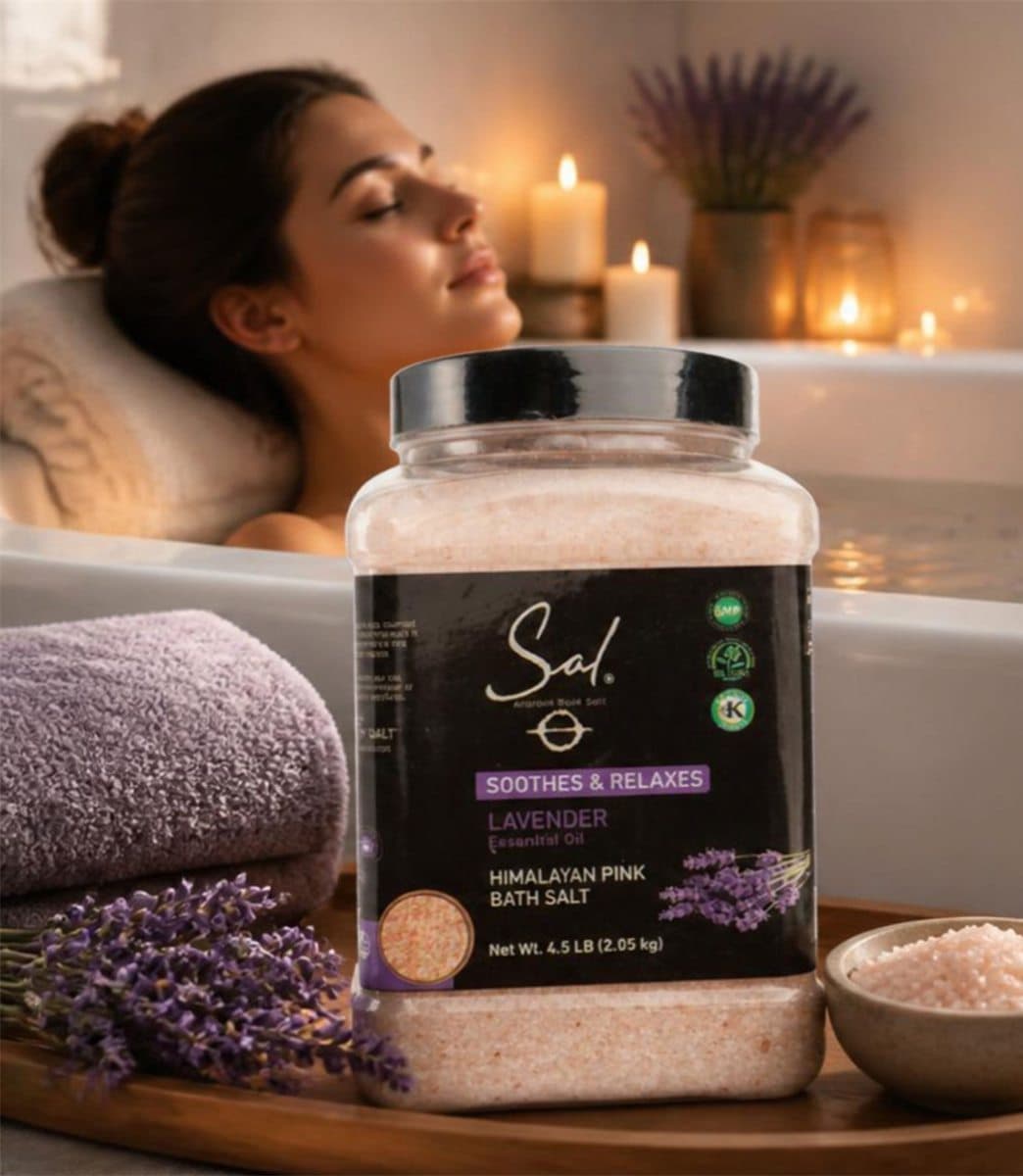 Relaxing in a warm bath with SAL Lavender Bath Salt