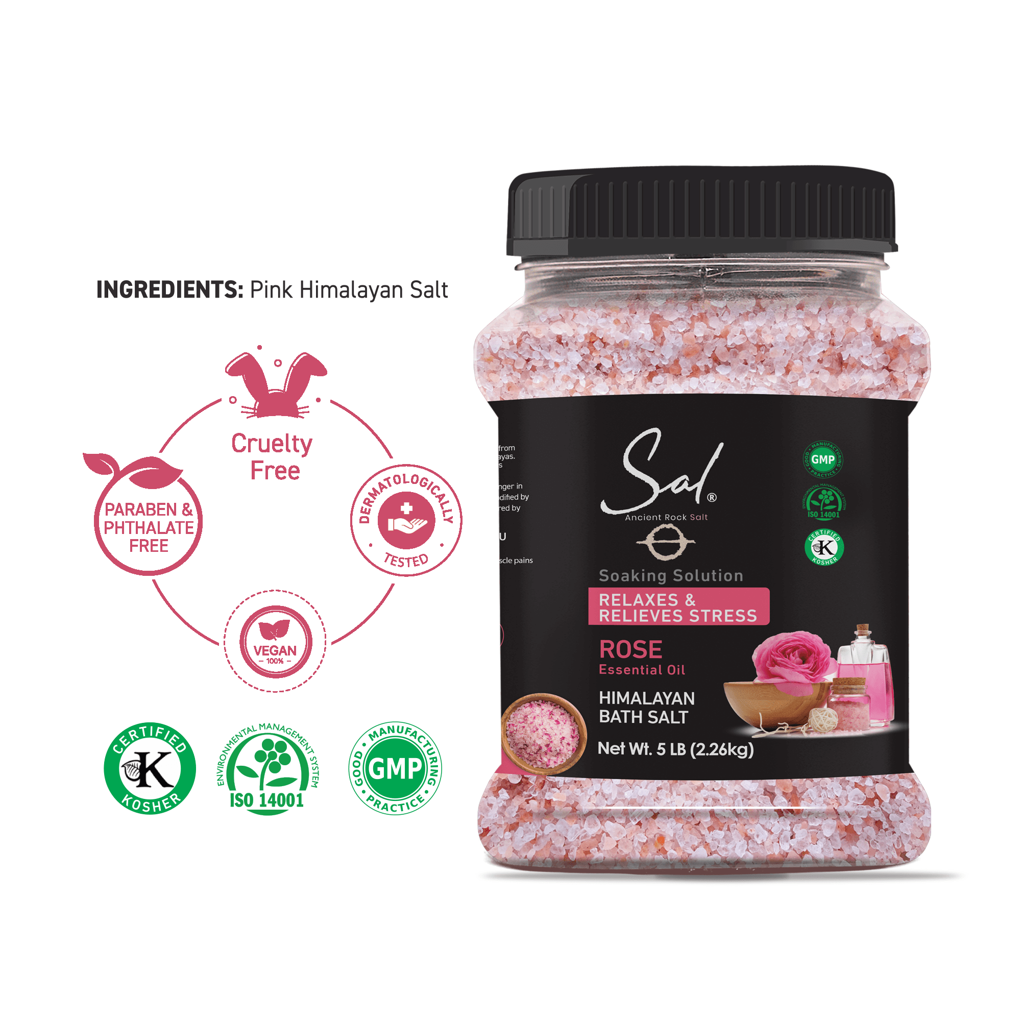 Himalayan Pink Bath Salt, Rose, 5 lb Jar - View 2